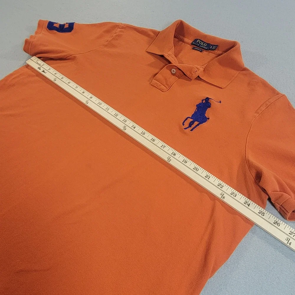 Polo Ralph Lauren Big Pony Polo Shirt Classic Fit #3 Orange Blue Men's XL Cotton